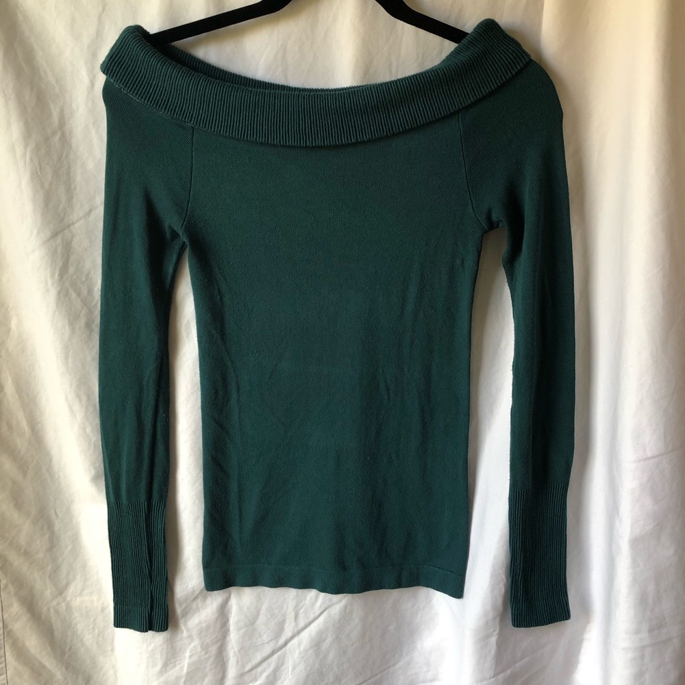 Bebe | Long Sleeve Off-the-shoulder Teal Sweater